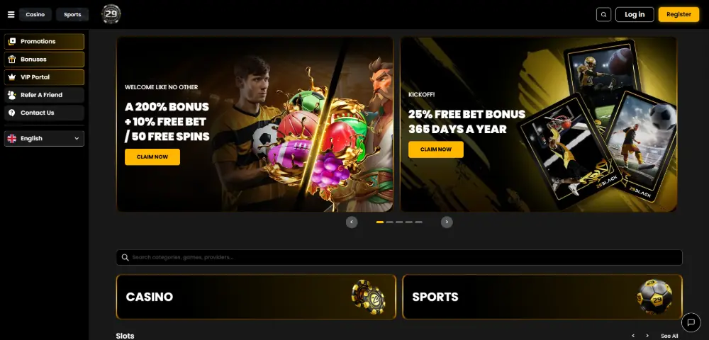 29Black Casino desktop view