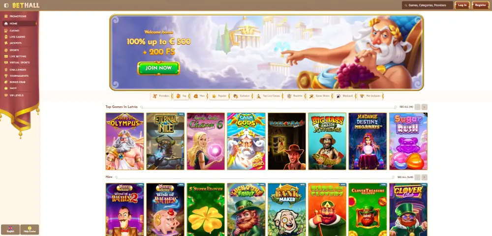 BetHall Casino desktop view