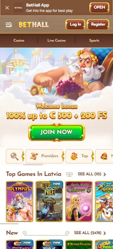 BetHall Casino mobile view