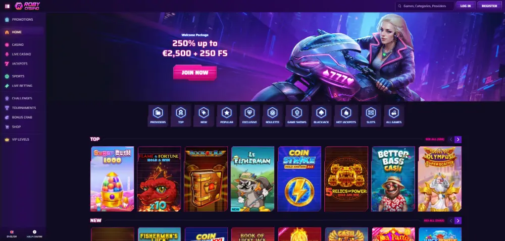 Roby Casino desktop view
