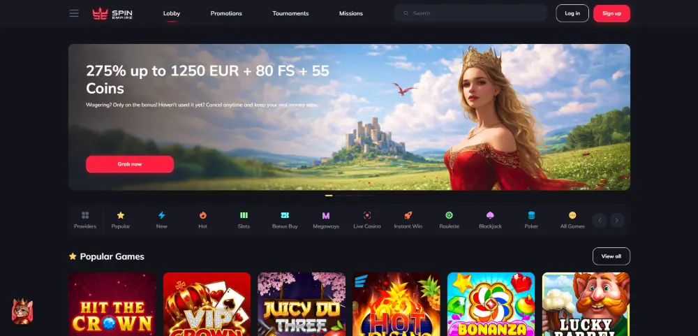 SpinEmpire Casino desktop view