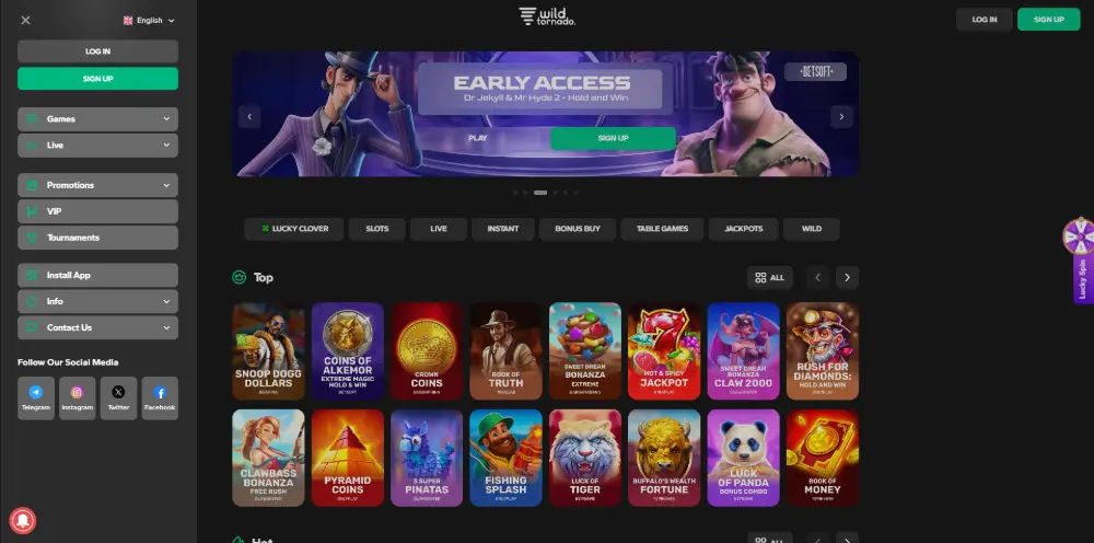 WildTornado Casino desktop view