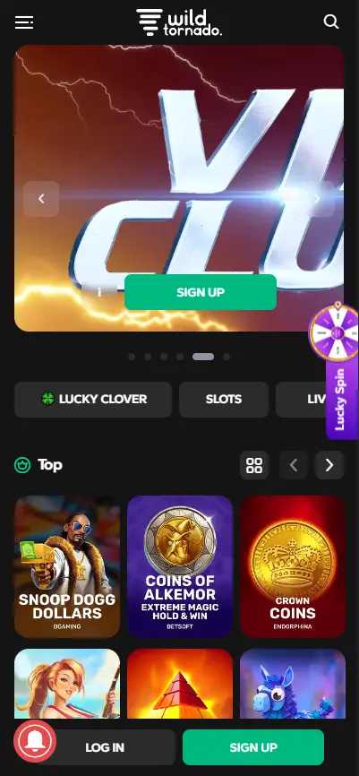 WildTornado Casino mobile view